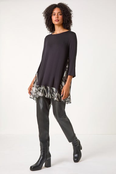 Roman Grey Abstract Contrast Mesh Stretch Tunic