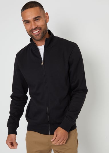 Threadbare Black Funnel Neck Zip Through Sweatshirt