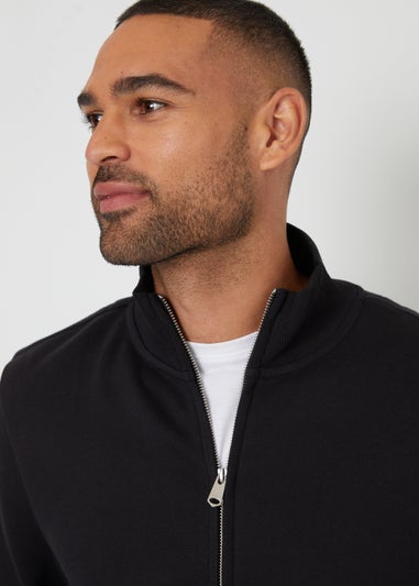 Threadbare Black Funnel Neck Zip Through Sweatshirt