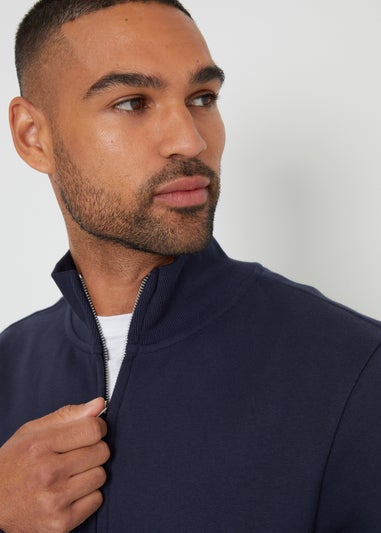 Threadbare Navy Funnel Neck Zip Through Sweatshirt