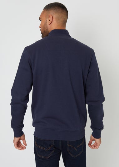 Threadbare Navy Funnel Neck Zip Through Sweatshirt