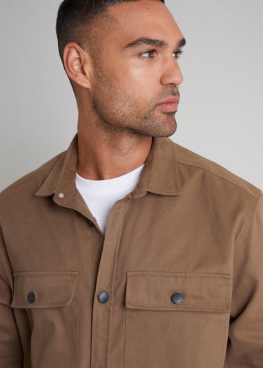 Threadbare Brown Cotton Twill Button Up Shacket