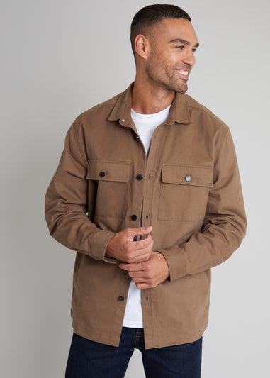 Threadbare Brown Cotton Twill Button Up Shacket