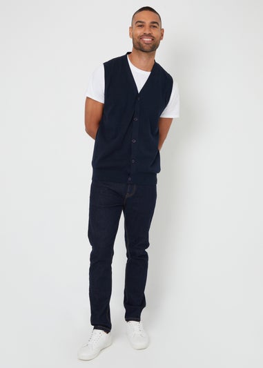 Threadbare Navy Cotton Button Up Knitted Waistcoat