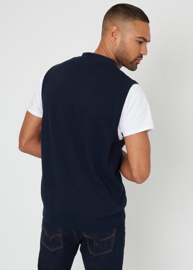 Threadbare Navy Cotton Button Up Knitted Waistcoat