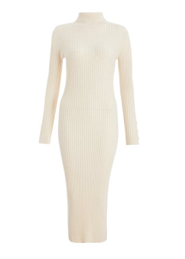 Quiz Cream Ribbed Knit Jumper Dress