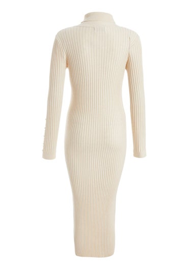 Quiz Cream Ribbed Knit Jumper Dress