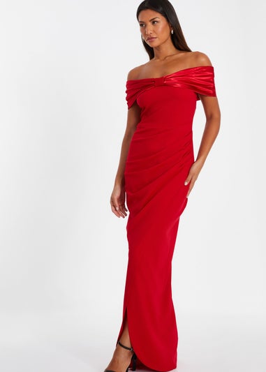 Quiz Red Satin Bardot Maxi Dress