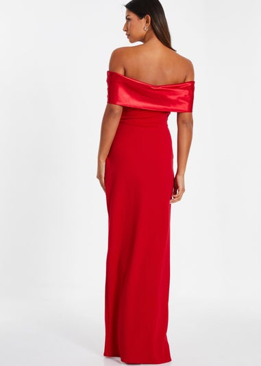 Quiz Red Satin Bardot Maxi Dress