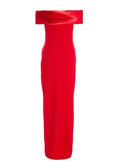 Quiz Red Satin Bardot Maxi Dress