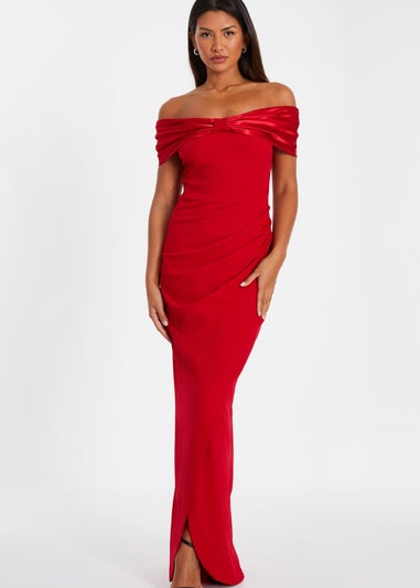 Quiz Red Satin Bardot Maxi Dress