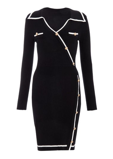 Quiz Black Knit Contrast Trim Dress