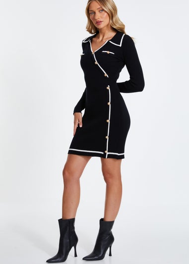 Quiz Black Knit Contrast Trim Dress