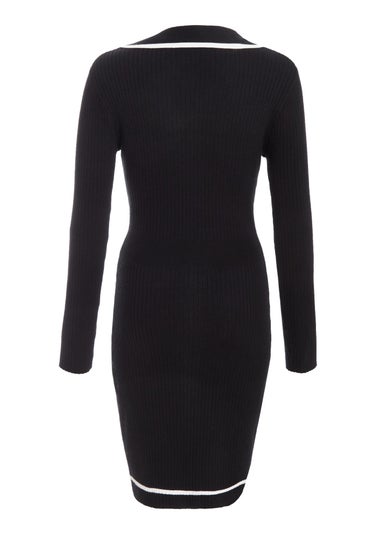 Quiz Black Knit Contrast Trim Dress