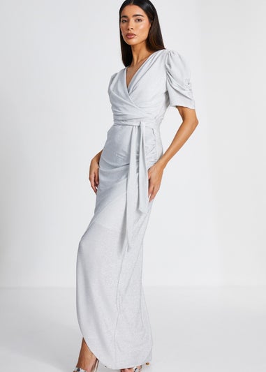 Quiz Silver Glitter Wrap Maxi Dress