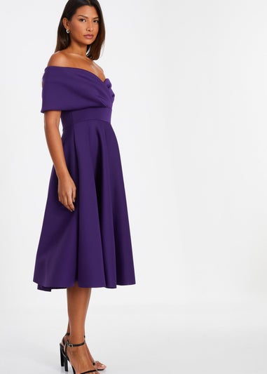 Quiz Purple Bardot Skater Midi Dress