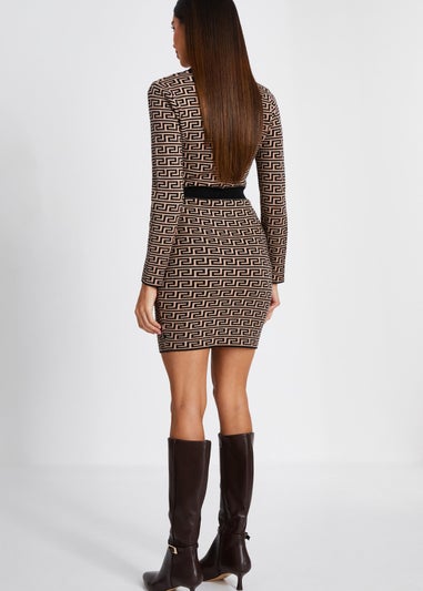 Quiz Black Knit Geometric Mini Dress