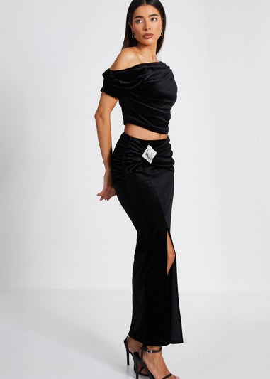 Quiz Black Velvet Corsage Maxi Skirt