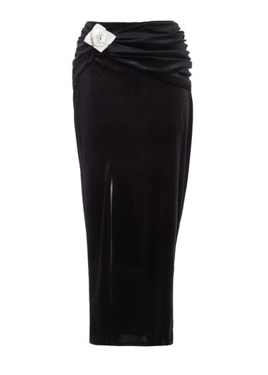 Quiz Black Velvet Corsage Maxi Skirt