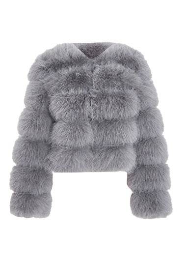 Quiz Grey Faux Fur Jacket