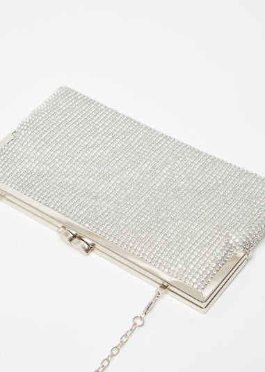 Quiz Silver Diamante Pouch Bag