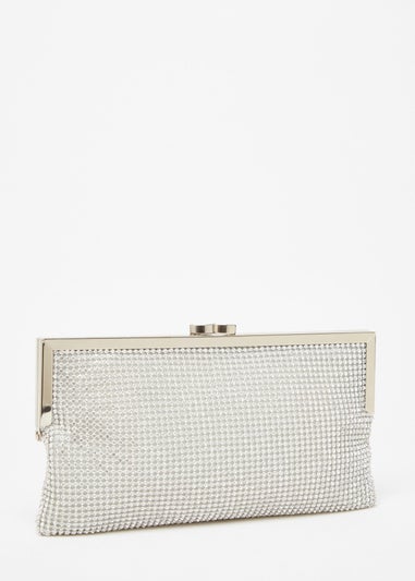 Quiz Silver Diamante Pouch Bag