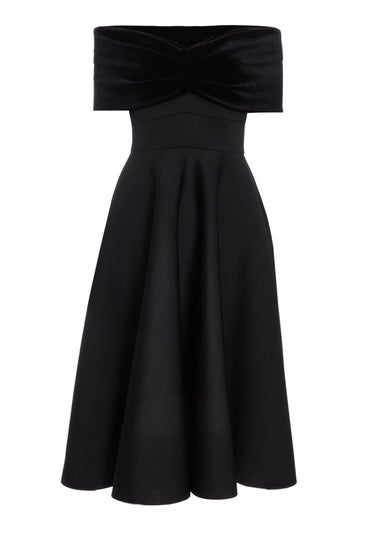 Quiz Black Velvet Neckline Skater Dress