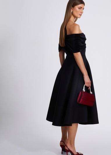 Quiz Black Velvet Neckline Skater Dress
