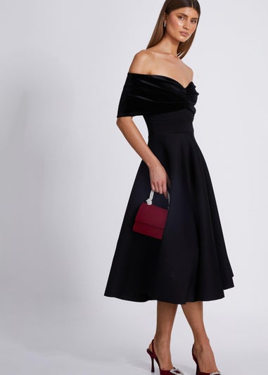 Quiz Black Velvet Neckline Skater Dress