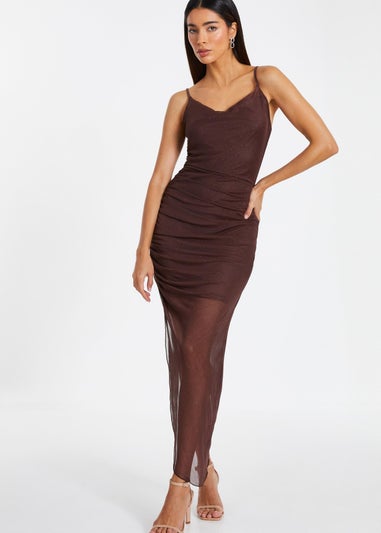 Quiz Brown Glitter Mesh Midaxi Dress