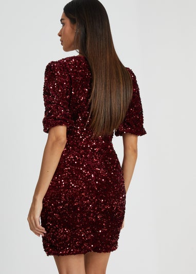 Quiz Red Sequin Wrap Mini Dress