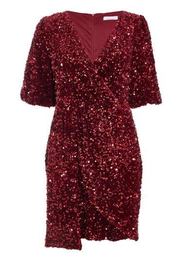 Quiz Red Sequin Wrap Mini Dress