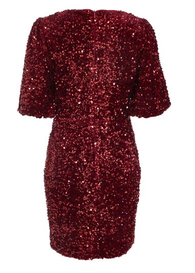 Quiz Red Sequin Wrap Mini Dress