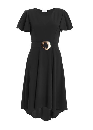 Quiz Black V Neck Dip Hem Dress