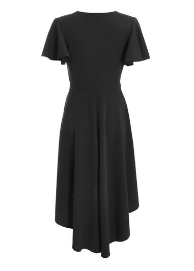 Quiz Black V Neck Dip Hem Dress