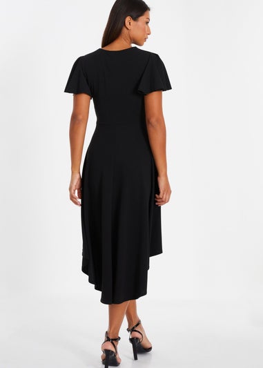 Quiz Black V Neck Dip Hem Dress