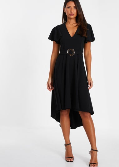 Quiz Black V Neck Dip Hem Dress