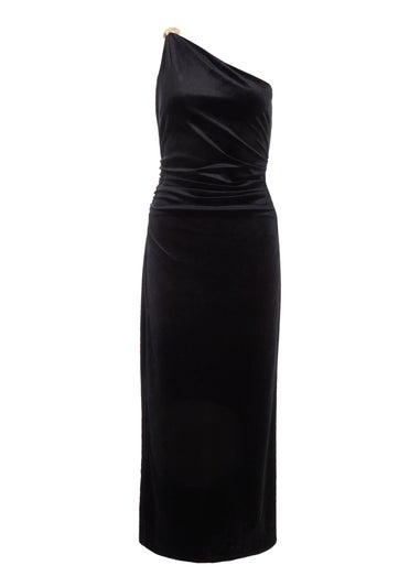 Quiz Black Velvet One Shoulder Midaxi Dress