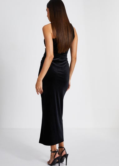 Quiz Black Velvet One Shoulder Midaxi Dress