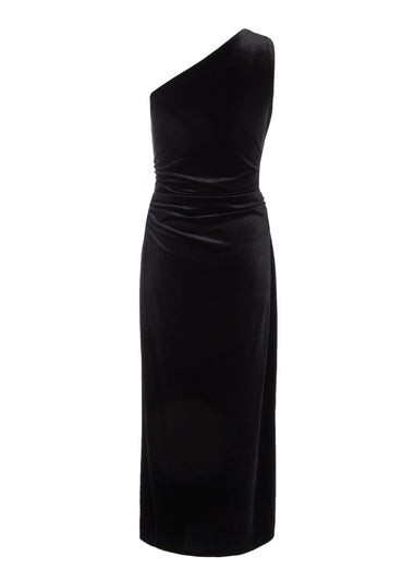 Quiz Black Velvet One Shoulder Midaxi Dress