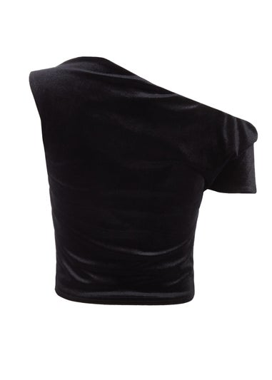 Quiz Black Velvet Asymmetric Top