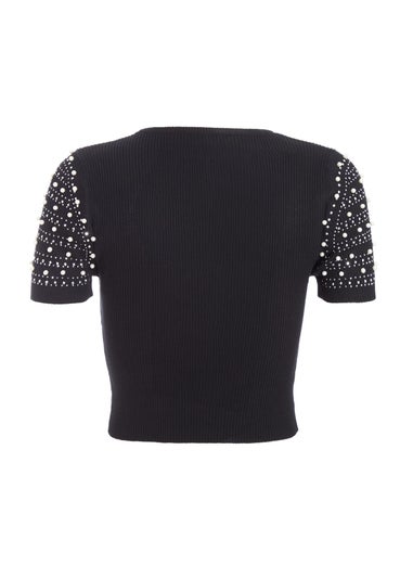 Quiz Black Knit Embellished Crop Top