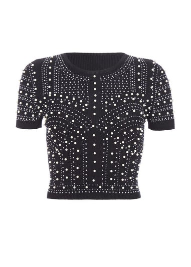 Quiz Black Knit Embellished Crop Top