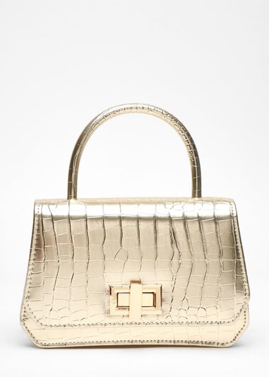 Quiz Gold Croc Print Bag