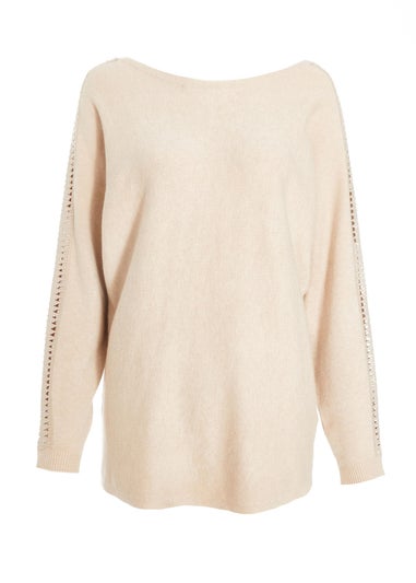 Quiz Stone Knit Diamante Sleeve Jumper