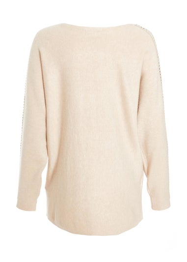 Quiz Stone Knit Diamante Sleeve Jumper