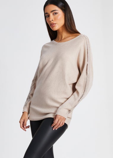 Quiz Stone Knit Diamante Sleeve Jumper