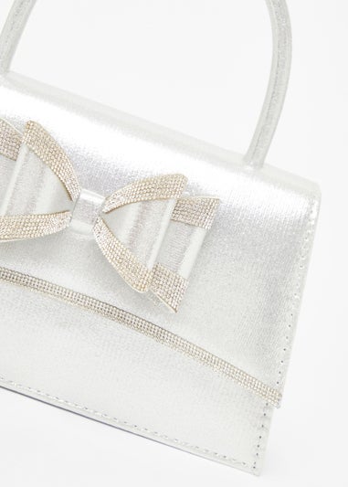 Quiz Silver Satin Double Bow Bag