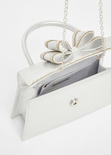 Quiz Silver Satin Double Bow Bag