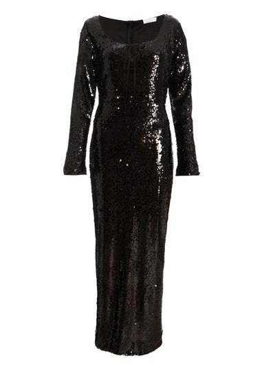 Quiz Black Sequin Tie Front Maxi Dress